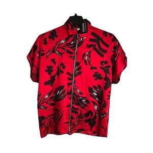 Gerard Top Womens p Size 10 Red Black Short Sleeve Full Zip Front Colorful NWT